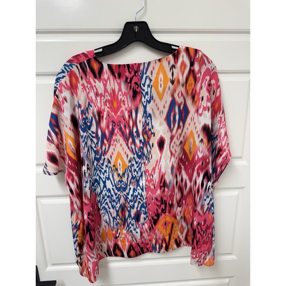 Chico's Size 0 Oversized Wide Tunic Blouse Multicolor Ikat Print Pink Blue EUC - Picture 8 of 10
